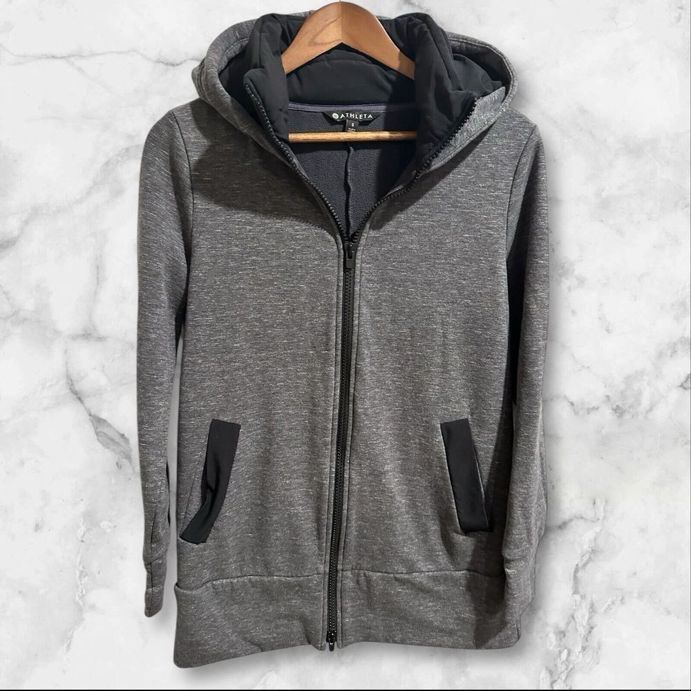Athleta Hoodie Sweatshirt Womens Small Gray Full Zip Activewear Long Sleeve